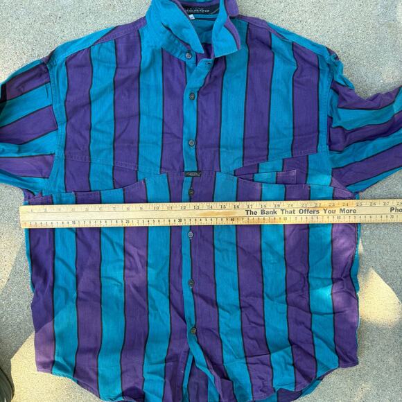 VTG 90s Marithe Girbaud Teal Purple Stripe Funky Pockets L/S Button Up Shirt M - Picture 6 of 8
